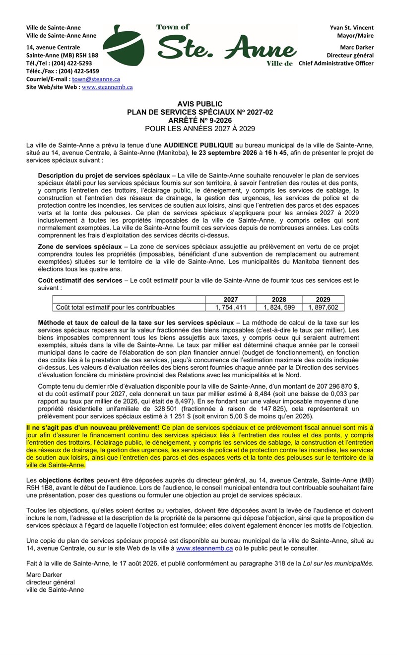 Sainte-Anne-V_-_260817_-_NOTICE_OF_PUBLIC_HEARING_BY-LAW_9-2026_Special_Services_(F)_260817-1